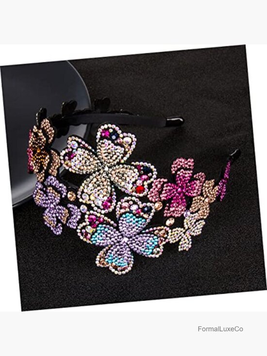 Vintage Rhinestone Headband Non Slip Elastic Hair Accessory Floral Design